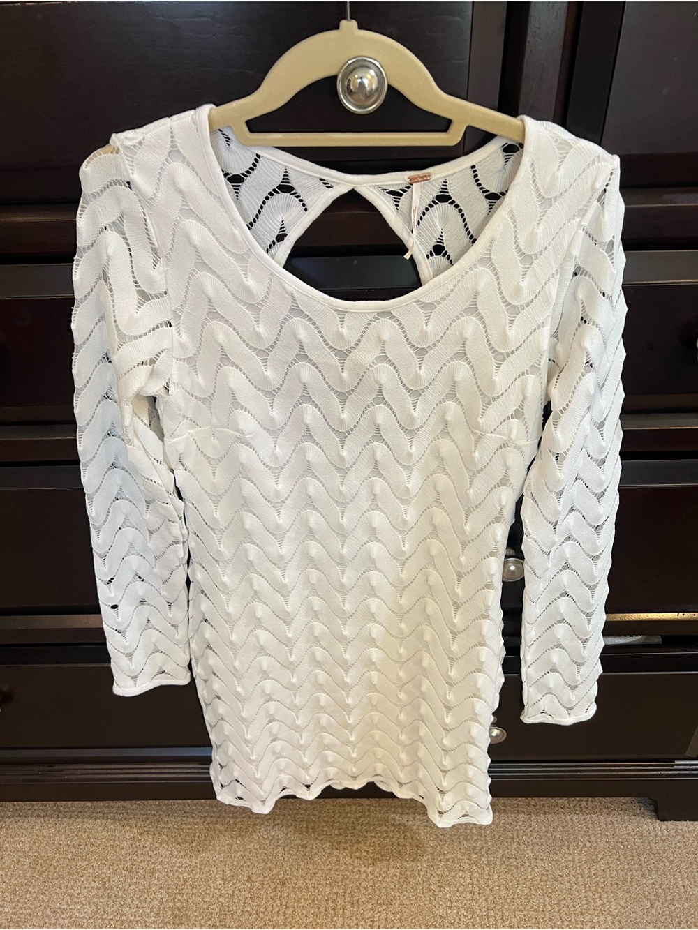 Free People White Crochet Open-Back Mini Dress